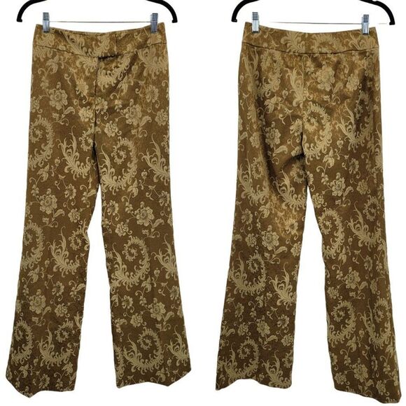 Vintage Lillie Rubin Brocade High-Rise Flare Pants 2 Bronze Paisley Retro 70s - Picture 2 of 11